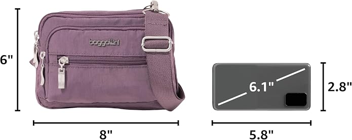 Baggallini Triple Zip Small Crossbody Bag for Women - Lightweight Convertible Fanny Pack Belt Bag