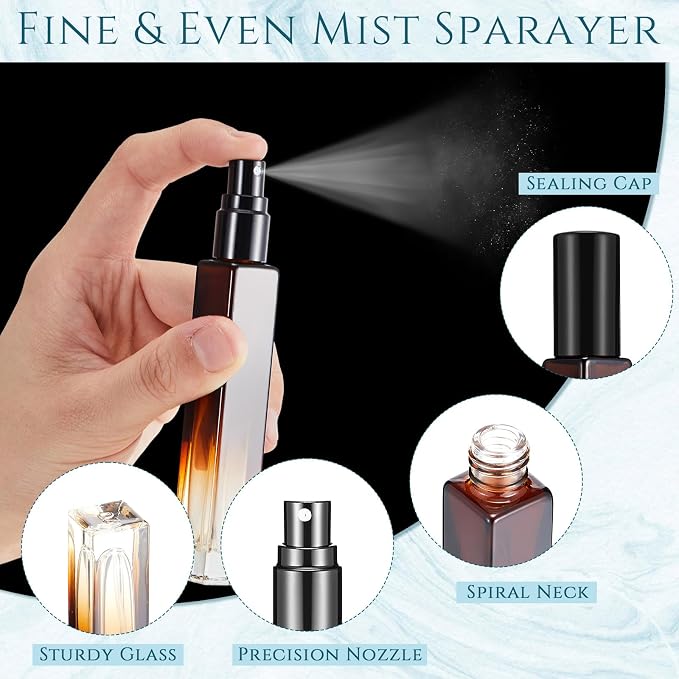 Domensi 40 Pcs 10/15/20/30 ml Perfume Travel Refillable Glass Bottles Spray Bottle Perfume Atomizer for Cologne Dispenser Leak-proof Fragrance Bottles Atomizer Pump Kit (10 ml,Amber Color)