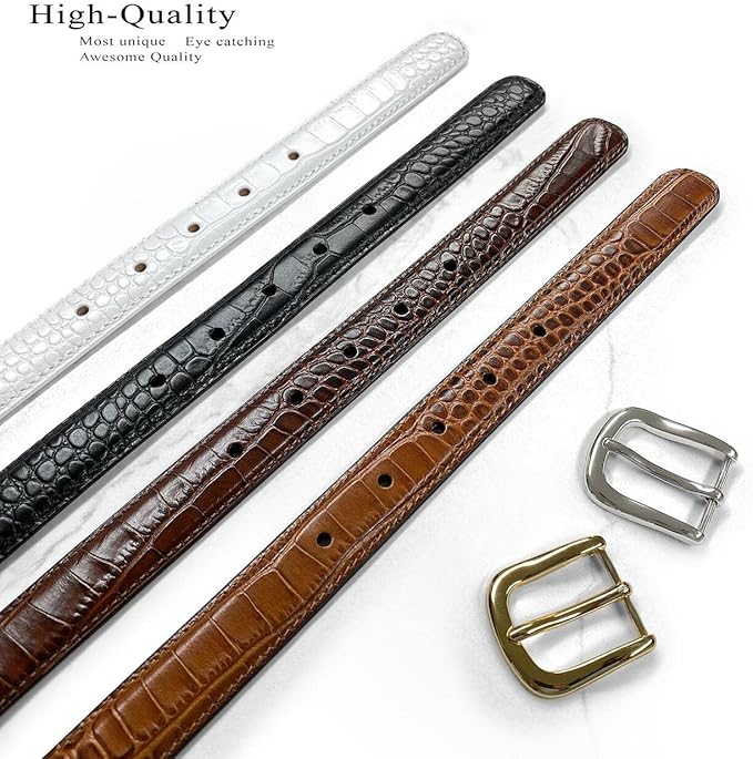 Genuine Full-Grain Cowhide Leather Dress Belt Solid Brass Gold Buckle 1-3/8'' or 1" Wide