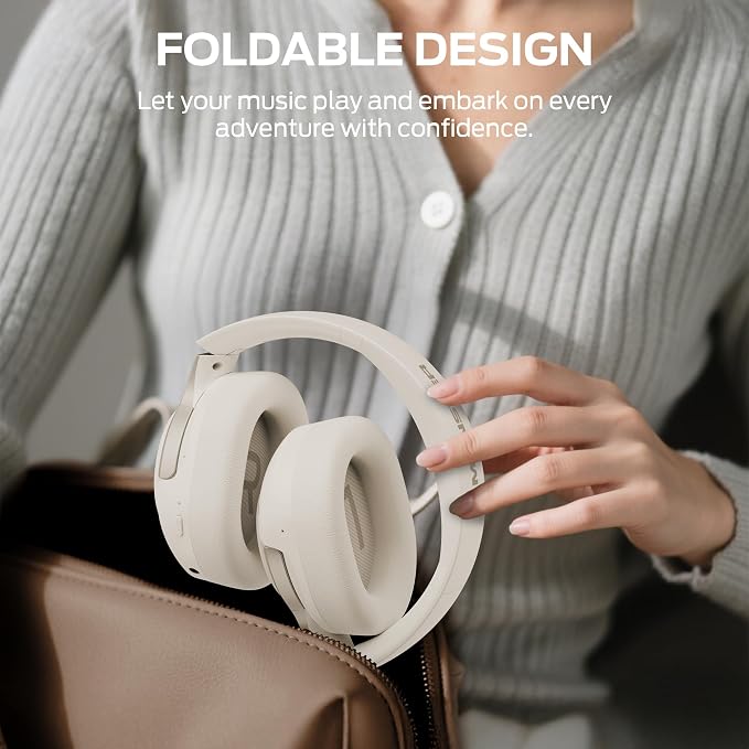 Monster Persona 5th ANC-Wireless Bluetooth Over-Ear Headphones with Microphone, 70H Playtime, Foldable Lightweight Bluetooth 6.0Headphone for Travel/Office(Beige)