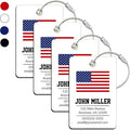 Personalized Luggage Tag with American Flag | 4 Pack | Custom Luggage Tags for Suitcases | Kids Backpack Tag | 4 Color Options & Choose Font, Font Color