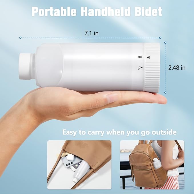 Upgrade SPACEREST Portable Bidet for Travel with 360ml Bottle, No Noise & Waterproof Handheld Sprayer, Rechargeable Electric Portable Bidet for Women & Men, Personal Hygiene & Postpartum Care