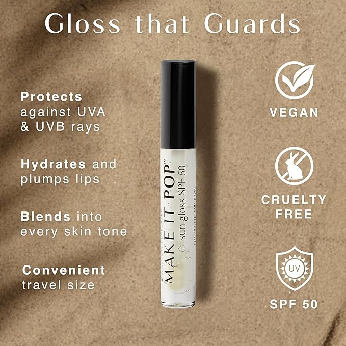 BLACK GIRL SUNSCREEN Make It Pop Sungloss for Women - Lip Gloss with SPF 50, Sun Protection for Skin, Hydrating & Moisturizing Care, Adds Shine - Clear Skies, 0.13 fl oz