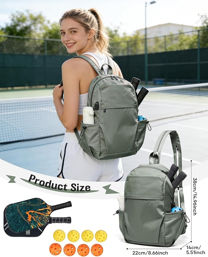 SEAFEW Green Latge Pickleball Sling Bag for Men and Women, Lightweight Pickleball Crossbody Backpack with Skin-Soft Fabric & Water Bottle Holder,