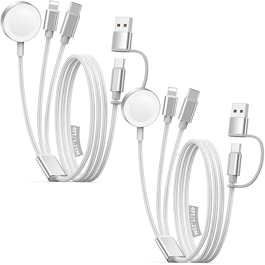 Travel Essentials for Apple Watch Charger,iPhone Charger,3 in 2 Type C/L/Magnetic Fast Charging Cable,Multi Charging Cable Portable Designed for iWatch Series,iPhone 17-11,Galaxy S26-S21,Car-2PCS