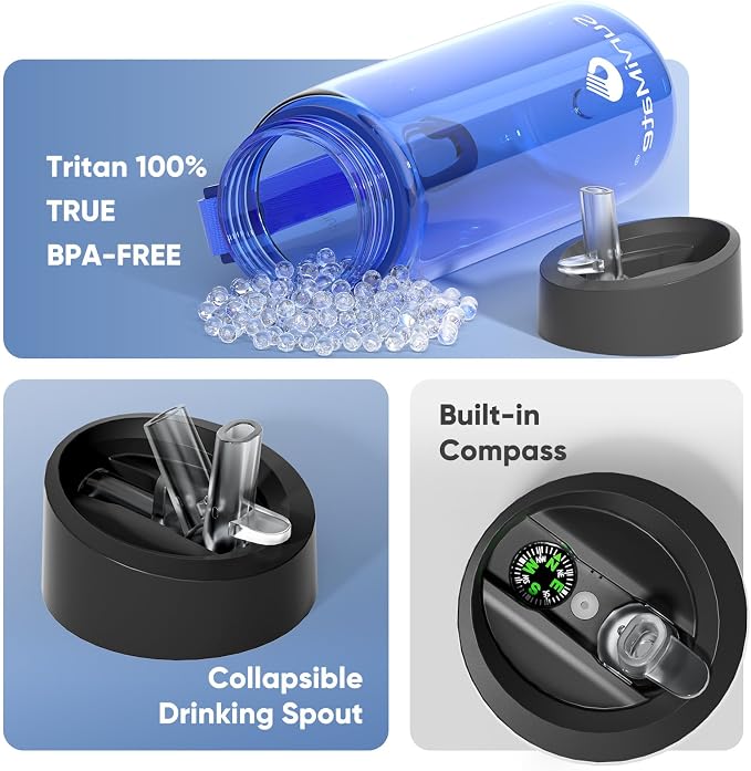 Survimate 5-Stage 0.01μm Ultra-Filtration Filtered Water Bottle, BPA-Free Material, NSF/ANSI 42 Certified, Portable Water Filter Bottle for Survival, Camping, Hiking, and Emergency Use