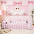 Pink Bow Sofa Cover Couch Cover for Dogs Kawaii White Swan Waterproof Furniture Protector for Pets Cute Ribbon Bowknot Dreamy Princess Style Bow Tie Couch Cover for 3 Cushion Couch,71" x 150"
