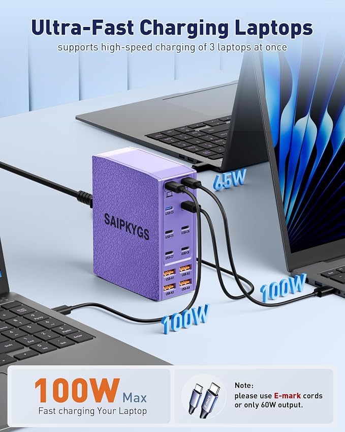 USB Charging Station (1000W),12-Port USB C Charger Block with Dual 100W PD USB-C Fast Charging Station Hub for MacBook Pro/Air/All iPad Phone 17/16 15/14/13/Pro Max/Samsung Galaxy Note(Purple)