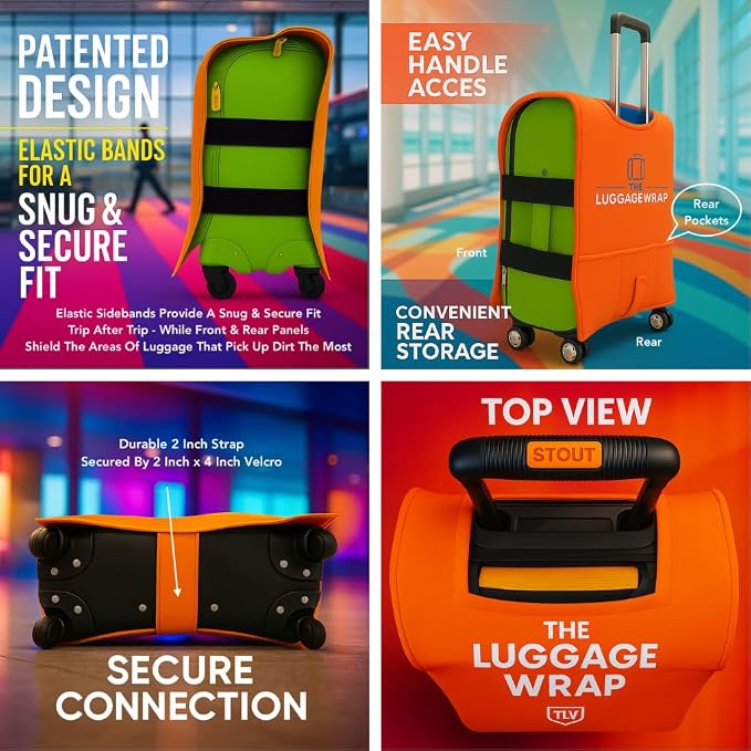 Small, Opulent Orange Water-Resistant Luggage Covers for Suitcase TSA Approved for 19"-21" - Durable Patented Design Suitcase Covers for Luggage, Fundas para Maletas, Travel Accessories