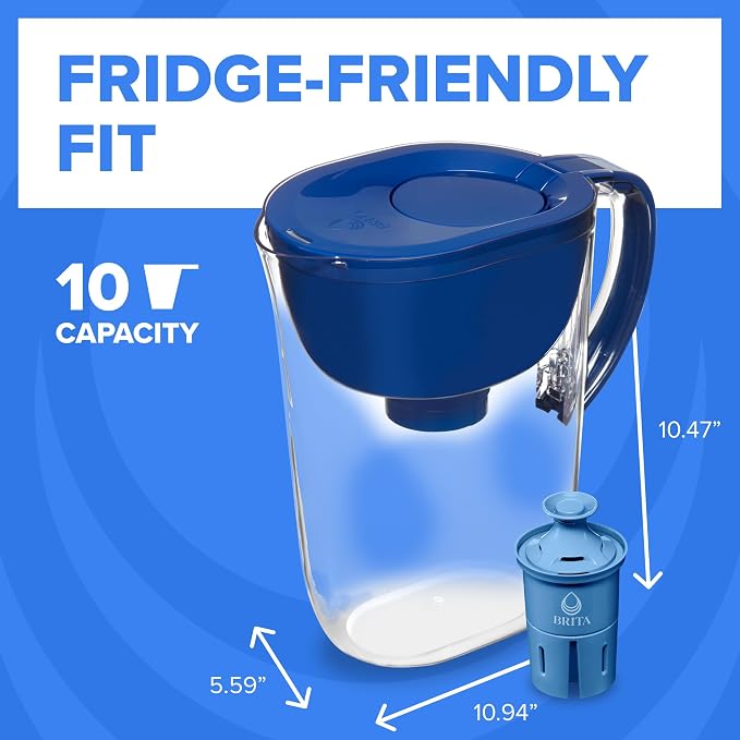 Brita Large 10-Cup Elite Water Filter Pitcher, WQA NSF/ANSI Certified, Reduces 99% of Lead, Microplastics, & 30 Contaminants, BPA-Free, Removes Chlorine Taste & Odor, 1 Elite Filter, Blue
