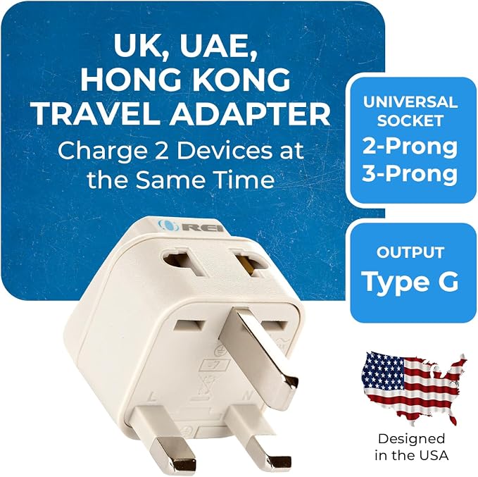 OREI USA to UK, UAE, Hong Kong & More (Type G) Travel Adapter Plug - 2 in 1 - CE Certified - RoHS Compliant - 4 Pack - White Color (DB-7-4PK) (4)