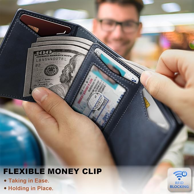BULLIANT Men Wallet Leather Wallet Card Holders Money Clip for Men 10Cards-Magnetic Flip on Metal Case