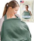 Kiddycare Nursing Cover, Muslin Cotton Privacy Nursing Covers, Gentle on Baby's Skin, Discreet Breastfeeding Covers for Nursing Moms, Breathable Nursing Cover Up for Breastfeeding Essentials (Basil)