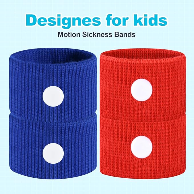 Motion Sickness Bands for Kids, Travel Sickness Relief Wristbands, Anti-Nausea Bands for Morning Car Sea Sickness(Blue/Red)
