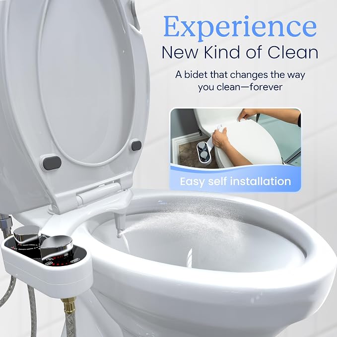 CLEAR REAR Bidet Attachment for Toilet Seat - Non-Electric with Self Cleaning Nozzles, Leak Proof Connectors, Adjustable Water Spray, Rear & Feminine Wash - Hygienic Bathroom Upgrades (2 Pack)