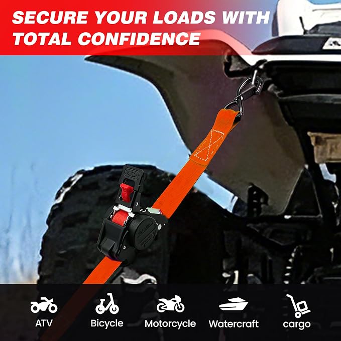 Retractable Ratchet Straps 1" x 13Ft, Heavy Duty Self Retracting Tie Down Straps, 1800lb Break Strength Auto Retract Cargo Straps for Truck, Trailer, Motorcycle, ATV, UTV, (Red, 4 Pack)