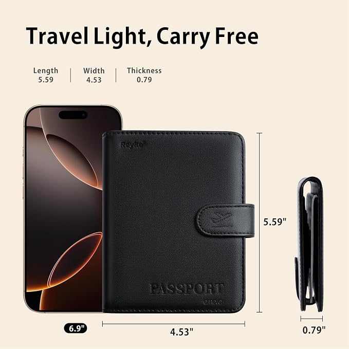 Reyke Passport Holder for Travel with Built-in Tracker, Works with Apple Find My (iOS Only), No Charging Required, Up to 5 Years Battery Life, RFID Blocking Passport Cover Wallet for Men &Women