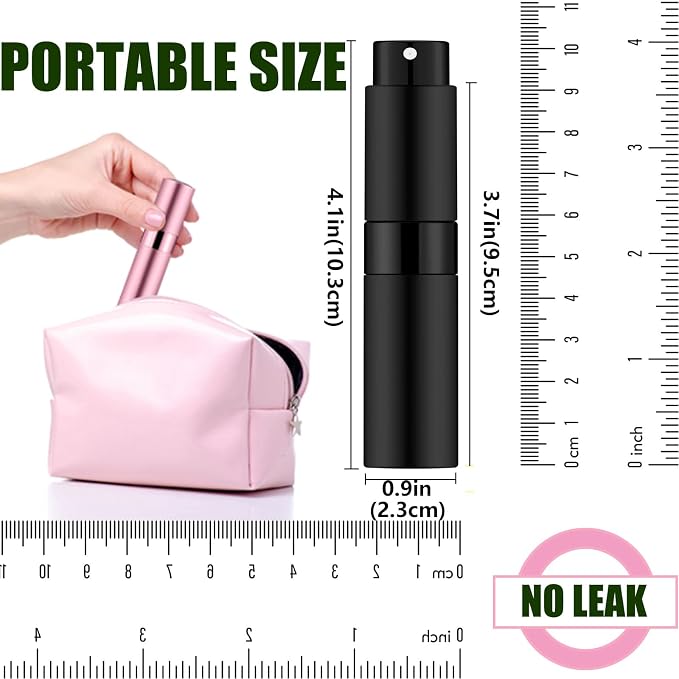 2 PCS/8ml Portable Mini Perfume Atomizer bottles, Empty Refillable Spray Bottle with 3 Types of Refill Tools, Pocket Travel Perfume Sample Bottles(Matte Black&Pink)