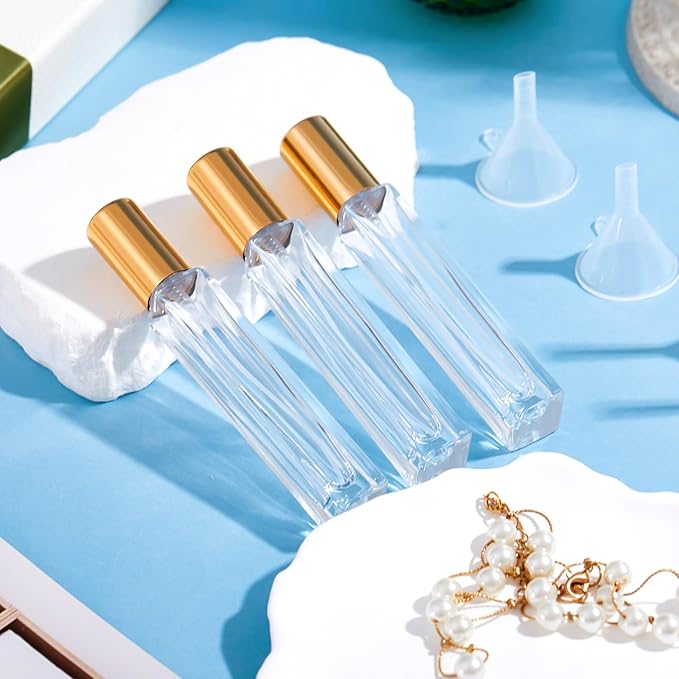 Domensi 20 Pcs 10/15/20/30 ml Perfume Travel Refillable Glass Bottles Spray Bottle Perfume Atomizer for Cologne Dispenser Leak-proof Fragrance Bottles Atomizer Pump Kit (10 ml,Gold)