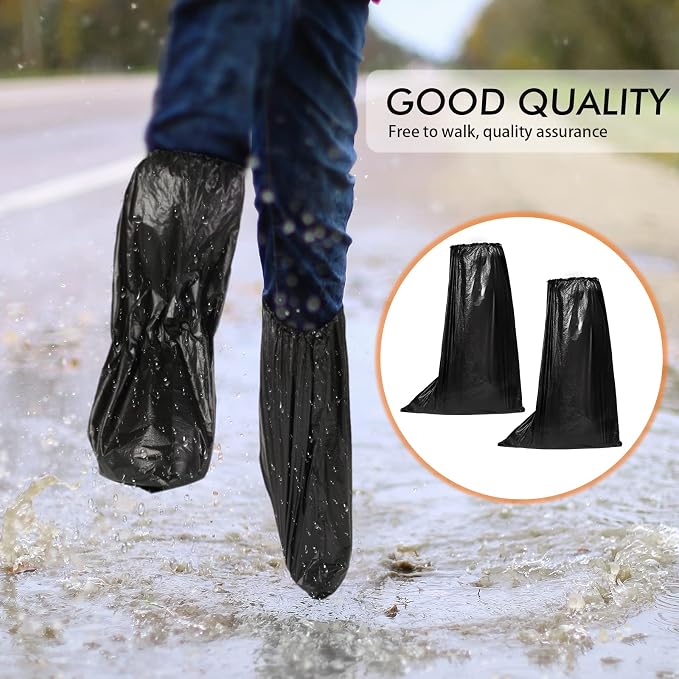 Haysandy Shoe Covers Disposable Non Slip Plastic Boot Covers Long Waterproof Shoes Covers Safety Boot Shoe Covers 21.6 Inch Tall Shoe Coverings for Men Women Rainy Day Use(Black,120 Pcs)