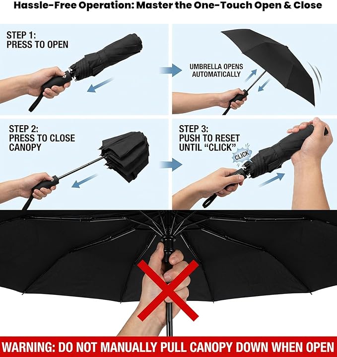 SIEPASA Compact Travel Umbrella - Windproof Auto Open/Close, Small Folding Umbrella for Rain & Sun with UPF50+ - Lightweight Frame, Waterproof - Fits Backpack, Purse, Suitcase.(UV-Starry)