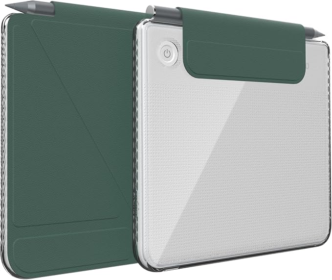 TUDIA M-FLIP Detachable Clear Magnetic Case for Kobo Libra Colour (2024) - [Auto Wake/Sleep] Shockproof Slim Transparent Back Magnetic Fold Cover with Stylus Holder (Dark Green)
