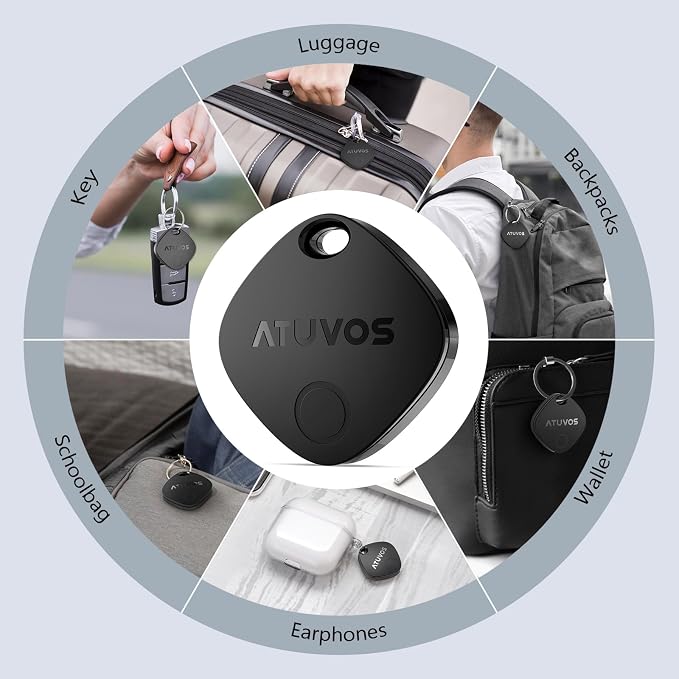 ATUVOS Dual System Air Tracker Tag Pro 4 Pack, Smart Key Finder Works with Android Google Find Hub or iOS Apple Find My APP (Huawei not Supported), Bluetooth Item Locator for Luggage, Suitcase, Wallet