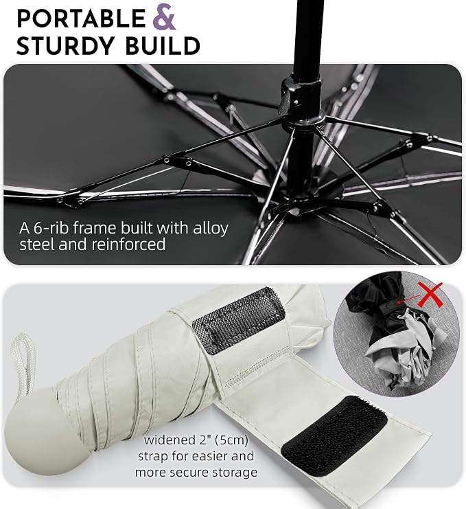 Travel Mini Umbrella Compact Small & Lightweight, UV Rain Protection, Pocket-Sized Folding Umbrellas with Quickdraw & Case for Men Women & Kids Backpack