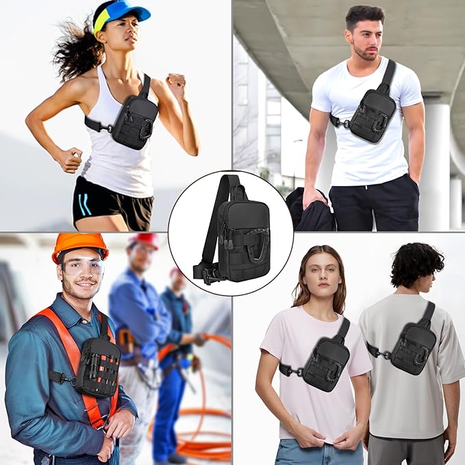 DEYACE Small Sling Bag for Men, Tactical Inspired Waterproof Utility EDC Mini Crossbody Chest Bag for Travel Work Sport
