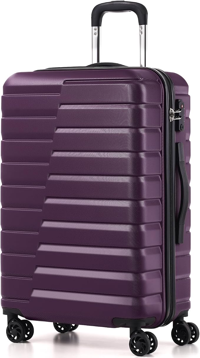 Coolife Medium Luggage Hardside Carry On with Spinner Wheels TSA Lock Telescopic Handle 24inch-Purple