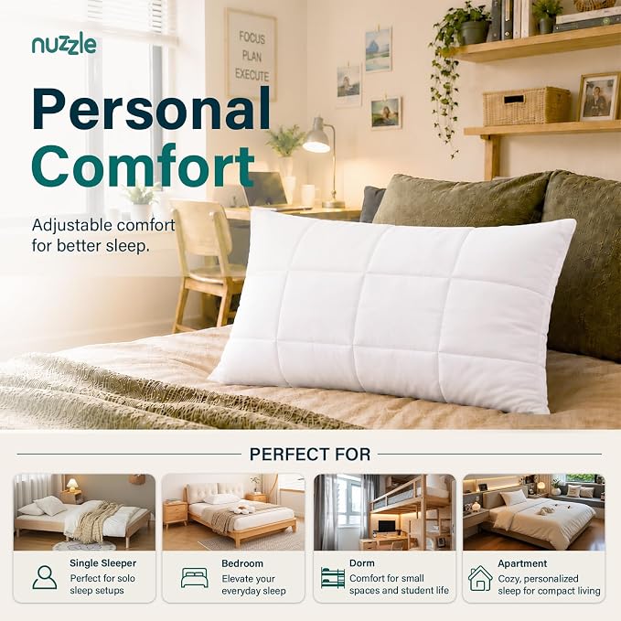 Nuzzle Queen Size Set of 2 Adjustable Firm Pillows – Hotel Luxury Neck Support, Height Adjust Soft Cooling Pillow for Back, Stomach or Side Sleepers-Home Gift