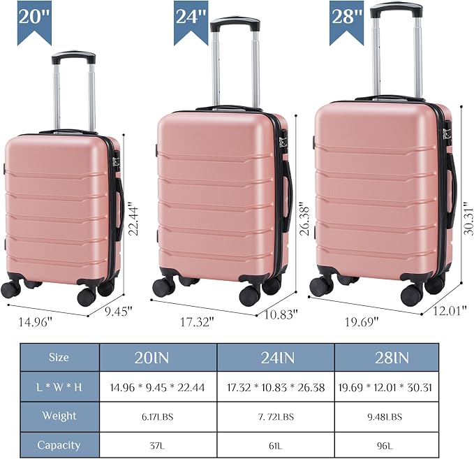 NEWBULIG 20 Inch Carry on Luggage, Lightweight Expandable Rolling Suit Case with TSA Lock, Hard Shell ABS Suitcase with Double Spinner Wheels for Short Trip, Pink