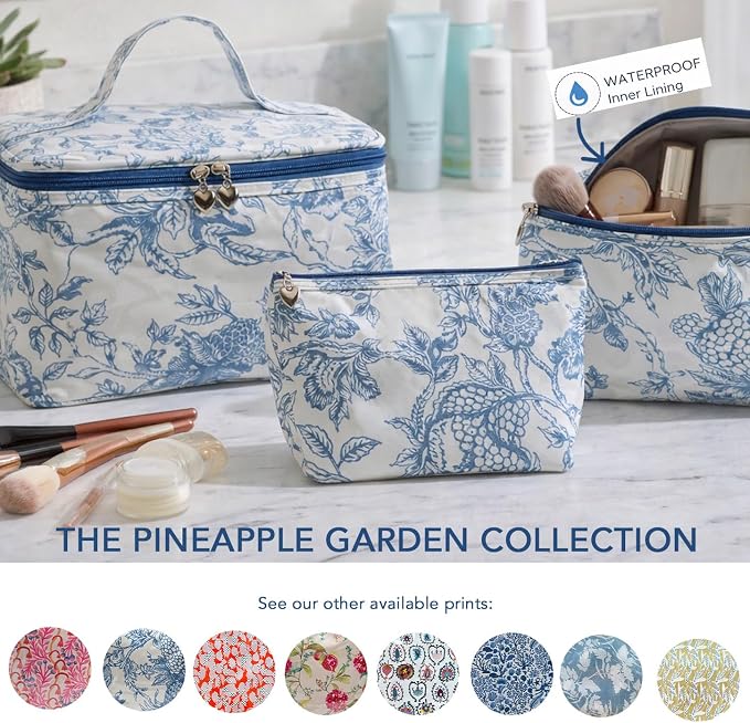 Jacaranda Living Large Makeup Bag – Water-Resistant Cosmetic & Toiletry Organizer with PVC-Lined Interior, Travel Makeup Case, Pineapple Garden