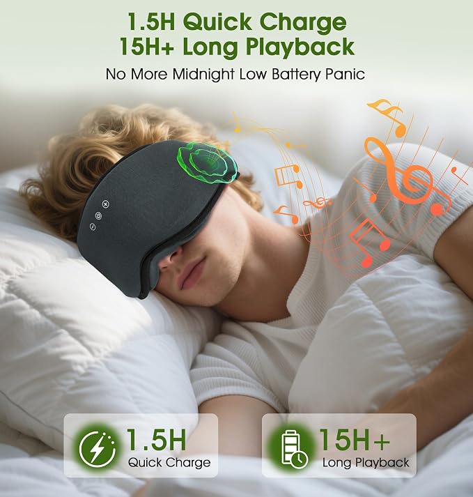 LC-dolida Bamboo Cotton Bluetooth Sleep Mask, 2 in 1 3D Soft Sleep Mask with Sleep Headphones, Sleep Eye Mask with Timming Setting, Blackout Sleeping Mask for Side Sleepers, Women Men, Grey
