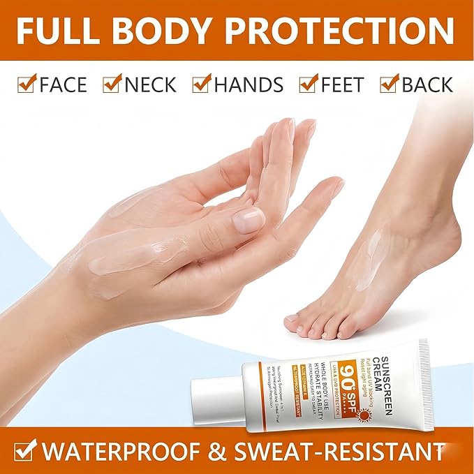 SPF 90+ Sunscreen Cream 2 Pack, Broad Spectrum UVA/UVB Protection Face & Body Sun Lotion with Aloe Vera & Vitamin E, Lightweight, Non-Greasy, Water & Sweat Resistant Daily Sun Defense