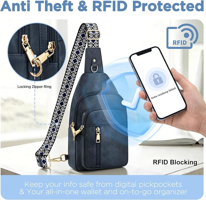 Anti Theft Crossbody Bags for Women RFID Sling Bag, Vegan Leather Cross Body Travel Purse for Women Men