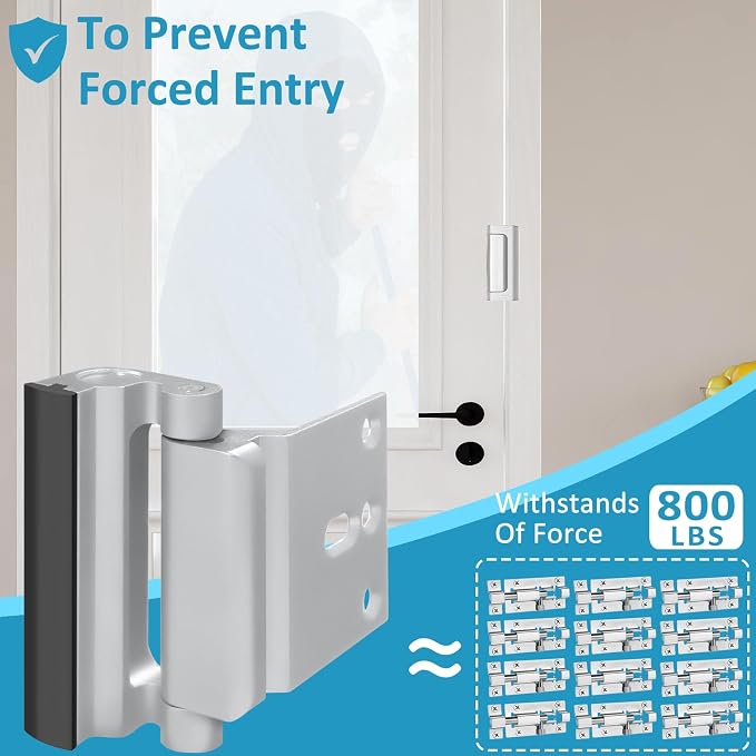 6 Pieces Home Security Door Reinforcement Lock, Door Locks for Kids Safety Front Door, Child Proof Door Lock Latch from Inside, Withstand 800lbs of Force Prevent Unauthorized Entry, Silver