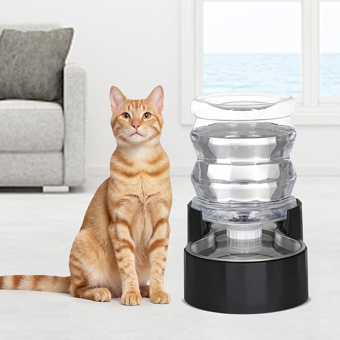 RIZZARI 4L Pet Water Dispenser with Stainless Steel Bowl for Cats | No Filter Required,Leak-Resistant Design,Easy to Refill,Easy to Clean,Stable Anti-Tip Base,Food-Grade Materials