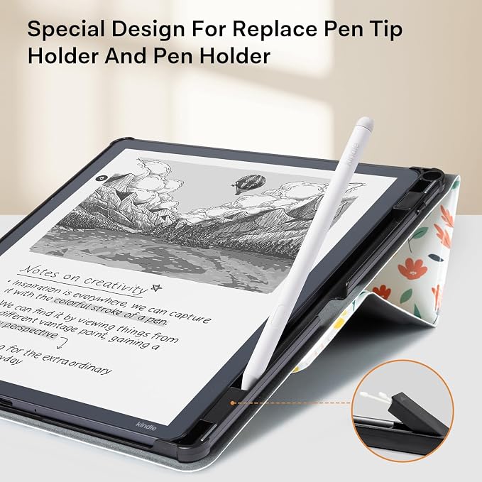 CoBak Case for 11" Kindle Scribe 3rd Generation 2025, Kindle Scribe Colorsoft with Two Viewing Angles - All New PU Leather Cover with Auto Sleep Wake, Pen Holder. Flower Sea