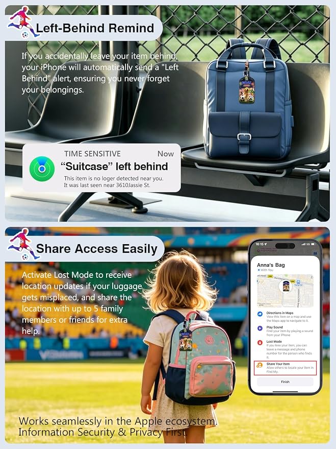 Luggage Tags Built-in Anti-Loss Tracker, Luxury Leather Luggage Tags for Suitcase, Travel Bags, Backpacks, Travel Organizer for Lost Baggage Prevention (Trophy)
