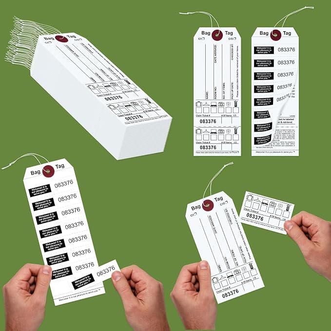1000 Bag Identification Manifold Construction Tags for Multiple Bags. Printed in Black Ink on White Stock & 8 White Labels with Matching Numbers & Elastic String Attached. Size: 6 3/4" (H)x2 1/2" (W)