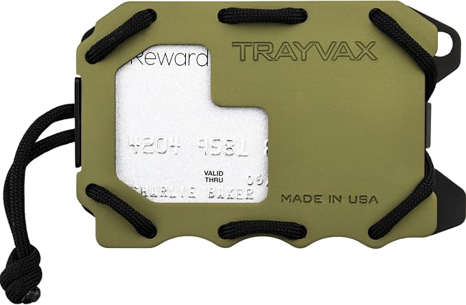 Trayvax Original 2.0 Wallet, RFID Front Pocket Tactical Metal Credit Card Holder with Money Clip, Slim Minimalist Wallet for Men and Women, OD Green
