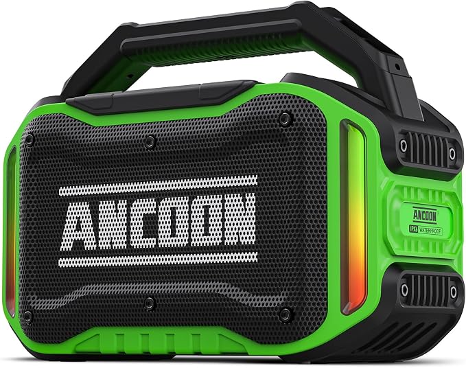 ANCOON Speakers Bluetooth Wireless: 80W(Peak) Loud Speaker with Bass, 20H Playtime, IPX6 Waterproof, Large Jobsite Speakers for Work, Outdoor, Workshop, Garage, Portable Speaker with TWS (Green)