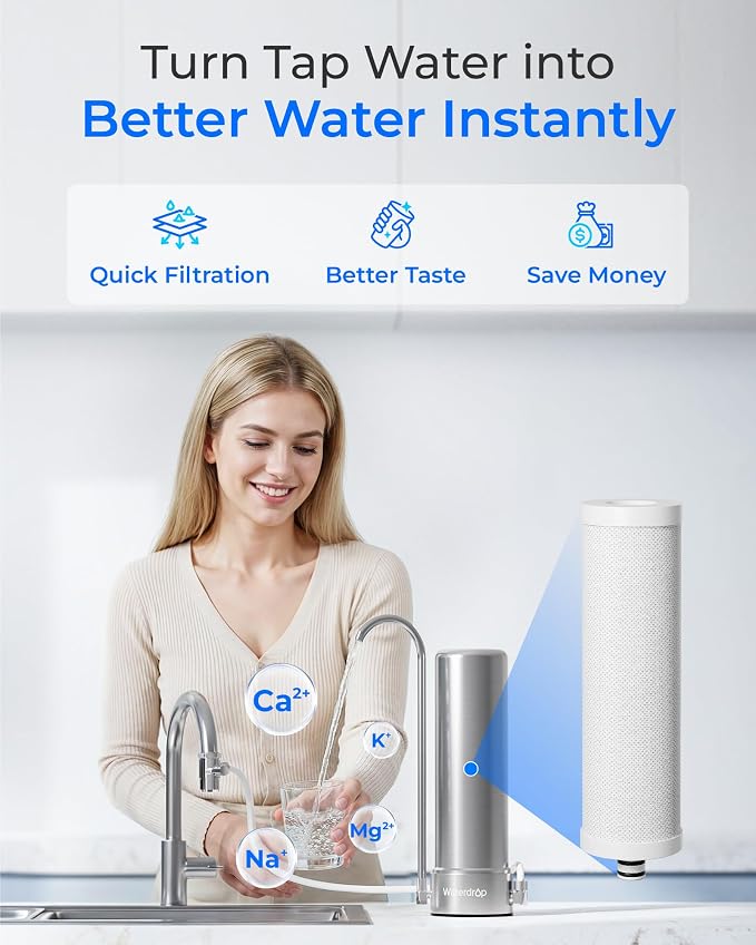 Waterdrop CFF-01 Water Filter Replacement for Waterdrop WD-CTF-01/CTF-02, NSF/ANSI 42&372 Certified, 5-stage Water Filter, Reduces Heavy Metals, Bad Taste and Up to 99% of Chlorine