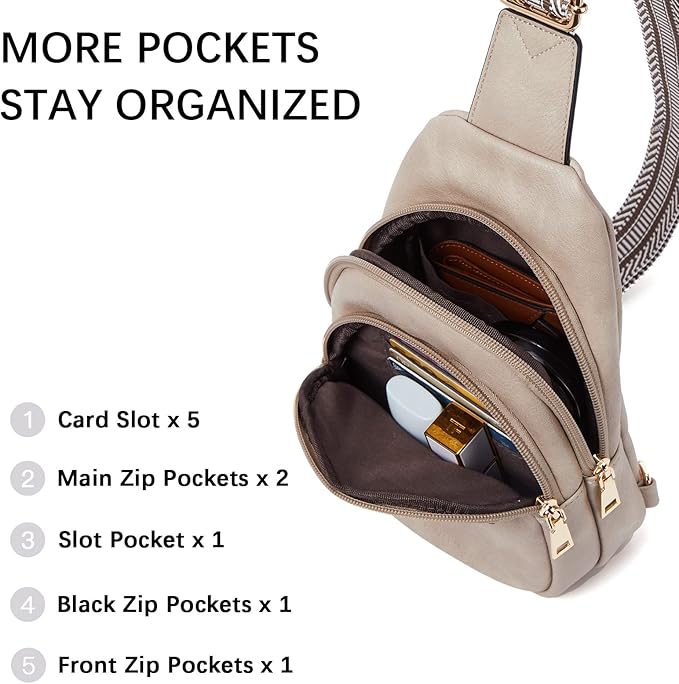BOSTANTEN Sling Bag for Women Leather Crossbody Bags Fanny Pack Chest Bag for Travel