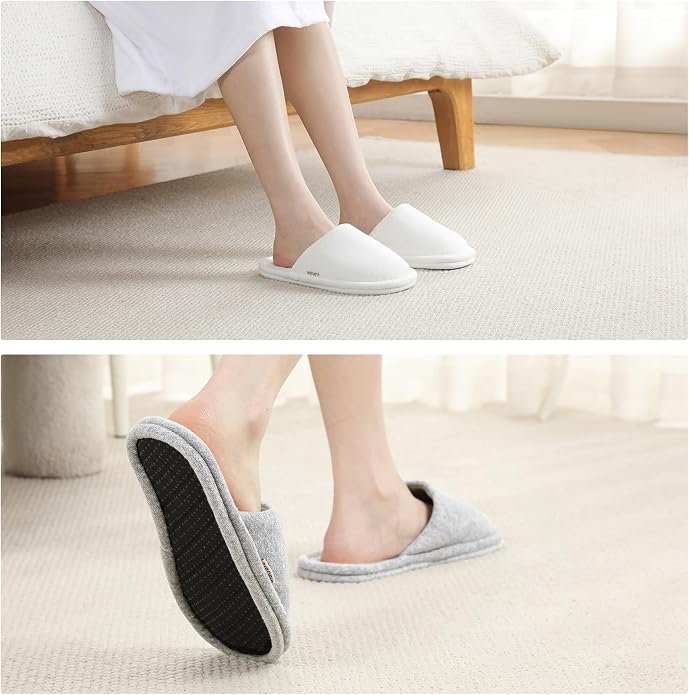 3 Pairs Closed-Toe Cotton Terry House Slippers, Comfortable Washable Indoor Slippers for Women, Portable Foldable for Guest, Travel, Hotel and Spa