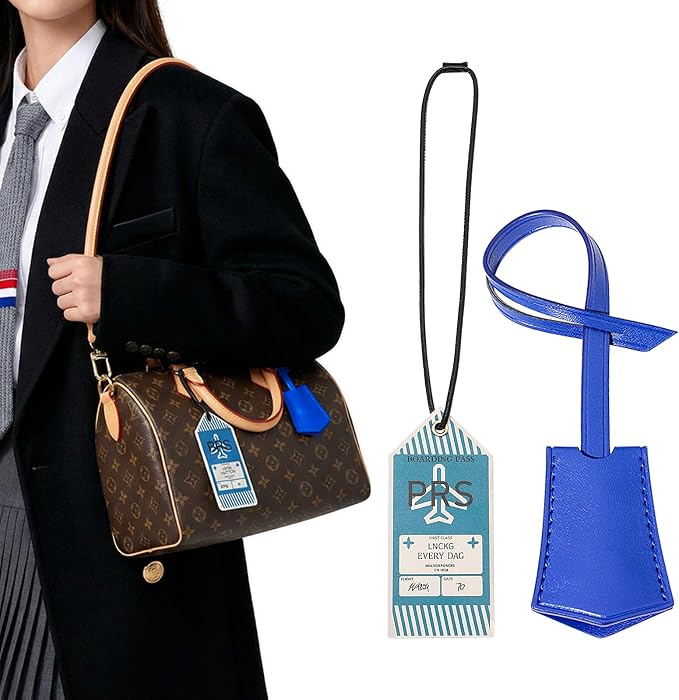 Microfibre Leather Tag for Luggage Bag or Suitcase, Decorative Hang Tag for Speedy 25 30 35 Handbag(Boarding Pass-Blue Tag)