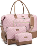 Weekender Bags for Women Travel, Under Seat Carry On Bags for Airplanes Overnight Bag with Shoe Compartment Luggage Sleeve, Foldie Travel Tote Bag Hospital Bag, Travel Gifts, Pink Brown