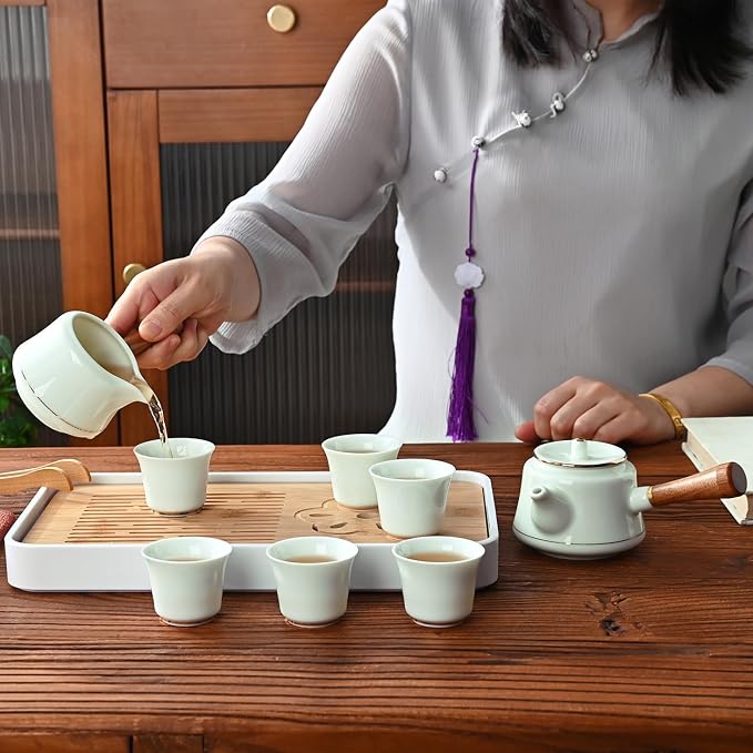 Chinese Tea Set, Kung fu TeaSet, Chinese Gongfu Tea Set With 6 Tea Cups, Side handle tea pot (CebaG 6cups)