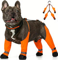 Dog Suspenders Boots, Winter Snow Shoes for Small Dogs, Waterproof Dog Boots for Rain Mud, Anti-Slip Stay-On for Active Dogs, Adjustable Reflective Paw Protector for Walking Hiking, S Orange